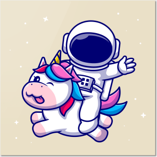 Cute Astronaut Riding Cute Unicorn Cartoon Posters and Art